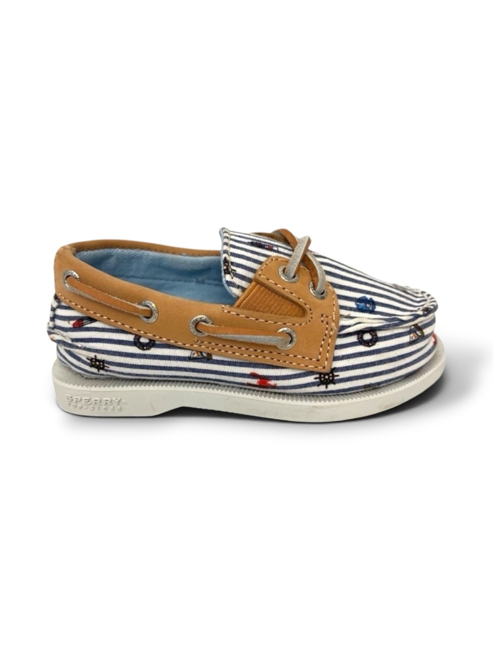 Sperry Navy Stripe and Tan Kids Boat Shoe
